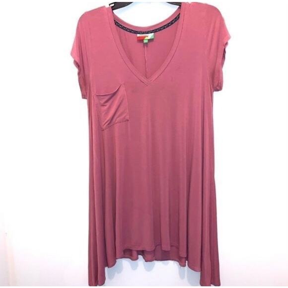 ModCloth Pink Short Sleeve V-Neck Tunic Size Large - Picture 1 of 5